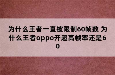 为什么王者一直被限制60帧数 为什么王者oppo开超高帧率还是60